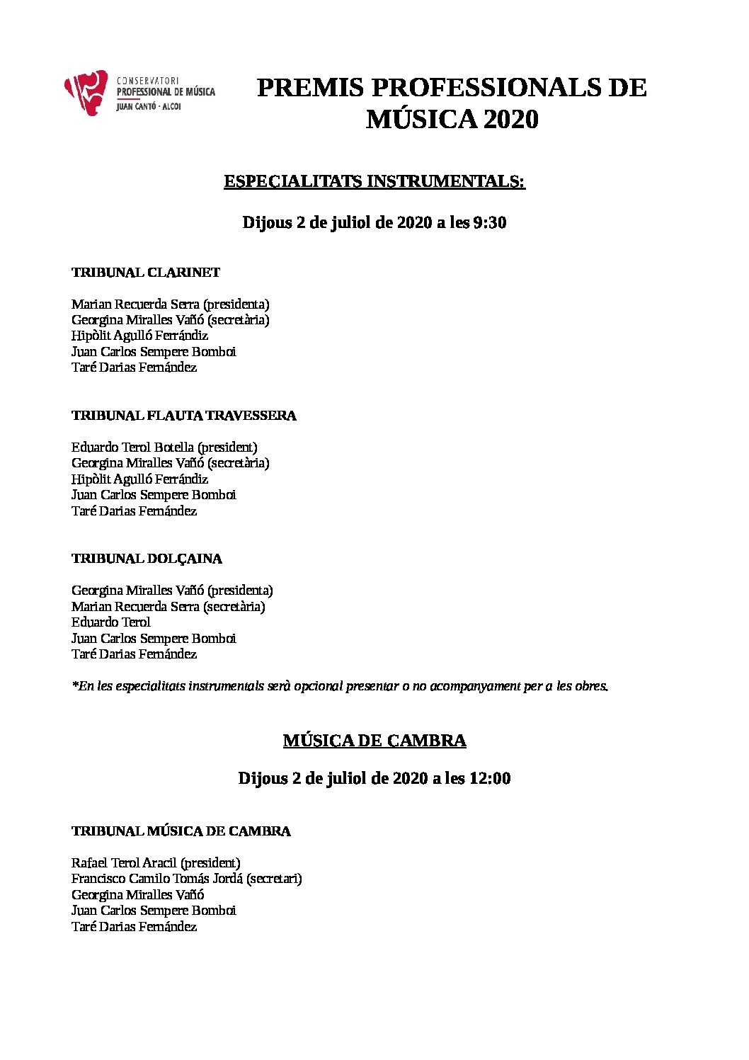 PREMIS PROFESSIONALS DE MÚSICA 2020