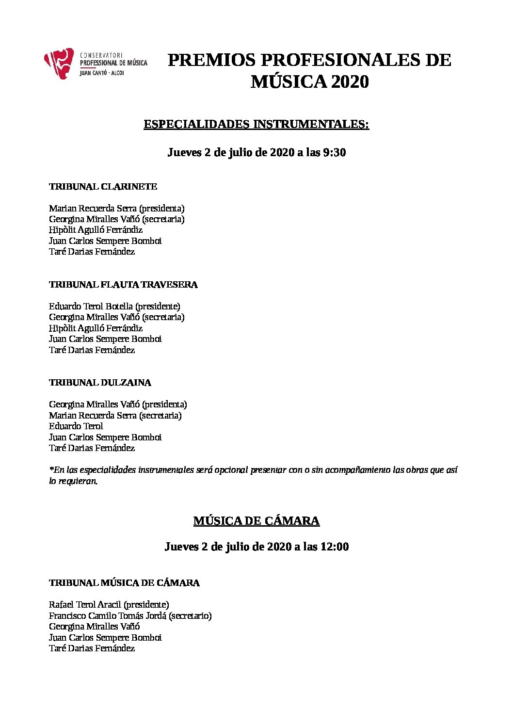 PREMIOS PROFESIONALES DE MÚSICA 2020