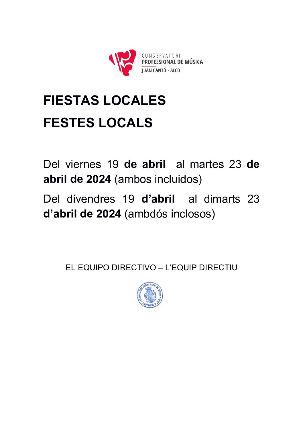 FESTIVOS LOCALES